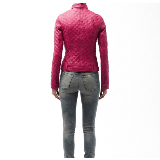 Women Shocking Pink Fashion Biker Leather Jacket