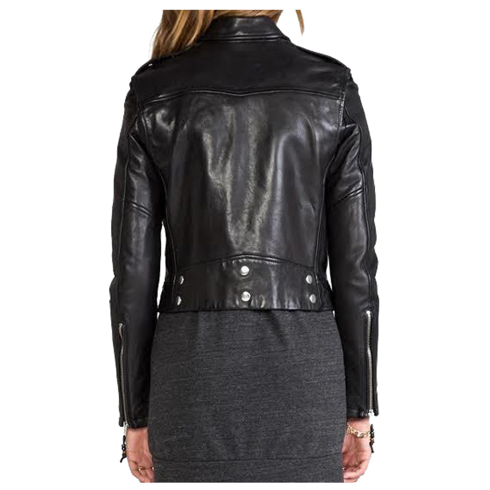 Women Short Body Lambskin Biker Leather Jacket