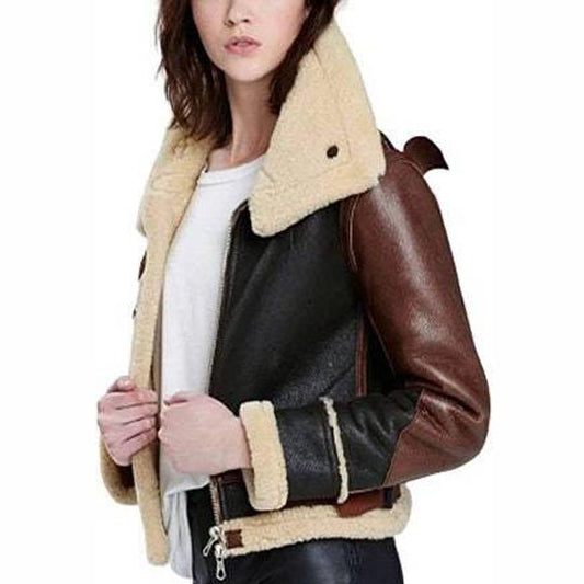 Women's B3 Flight Aviator Sheepskin Shearling Bomber Jacket Coat