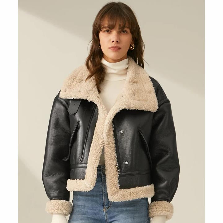 Women's B3 RAF Aviator Bomber Sheepskin Shearling Leather Jacket