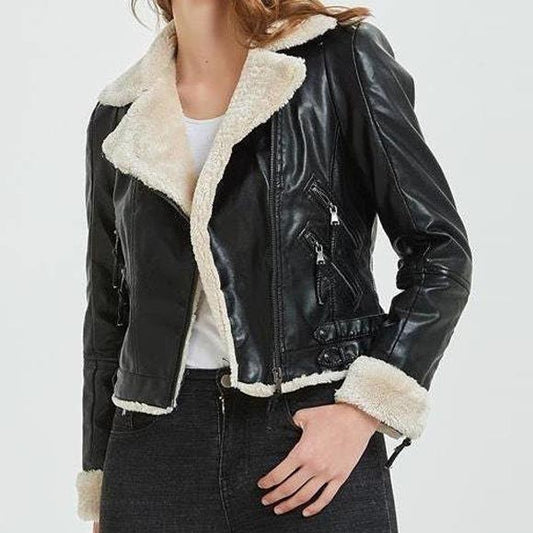 Women's Black B3 Bomber Shearling Leather Jacket