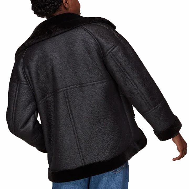 Women's Black Faux Fur Shearling Biker Jacket