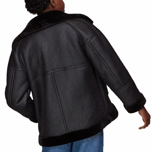 Women's Black Faux Fur Shearling Biker Jacket