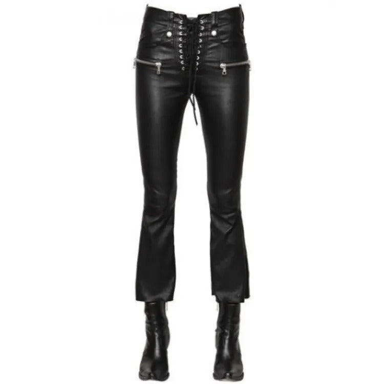 Women's Black Soft Leather Jeans Pants