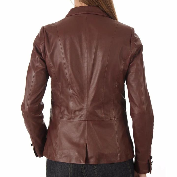 Women's Brown Lambskin Leather Blazer