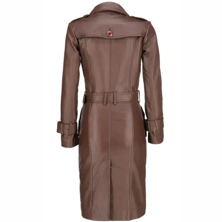 Women's Brown Leather Long Coat