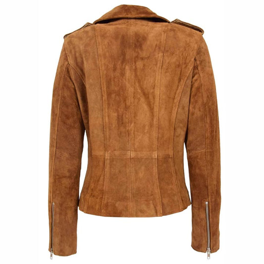Women's Brown Suede Leather Biker Jacket