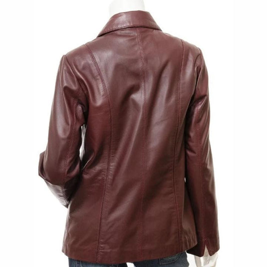 Women's Burgundy Sheepskin Leather Coat