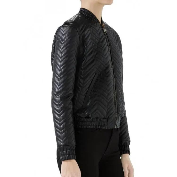 Women's Classic and Stylish Quilted Leather Bomber Jacket