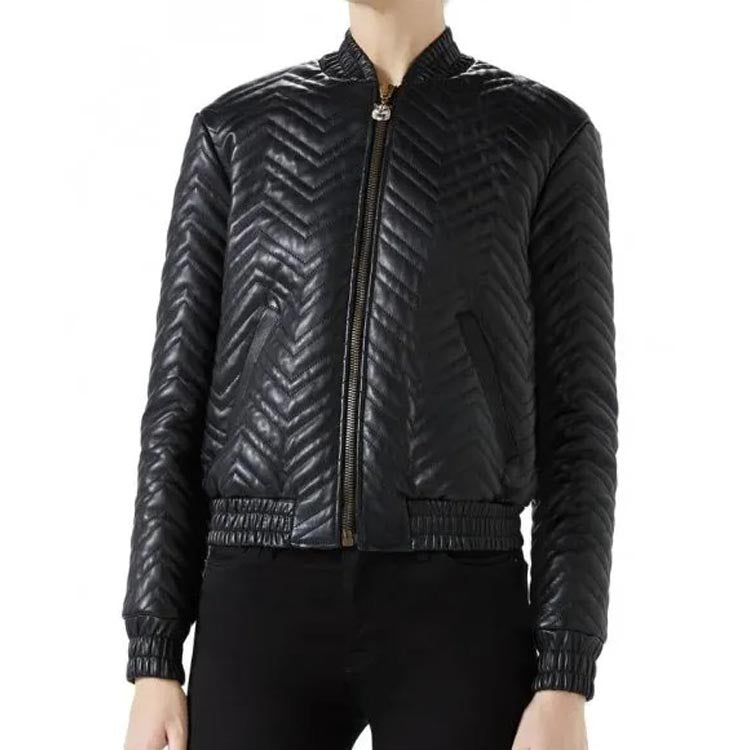 Women's Classic and Stylish Quilted Leather Bomber Jacket