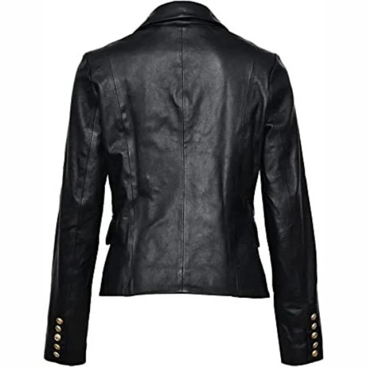 Women's Designer Double Breasted Black Leather Blazer