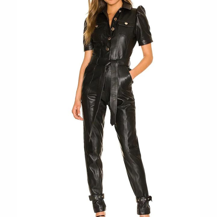 Women's Genuine Lambskin Leather Jumpsuit