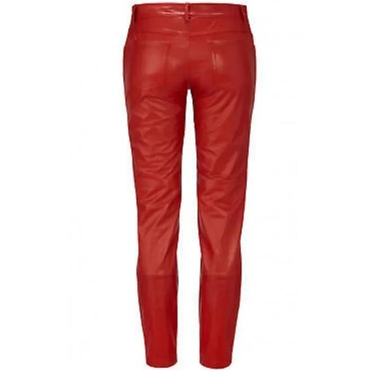 Women's Genuine Lambskin Red Leather Pant
