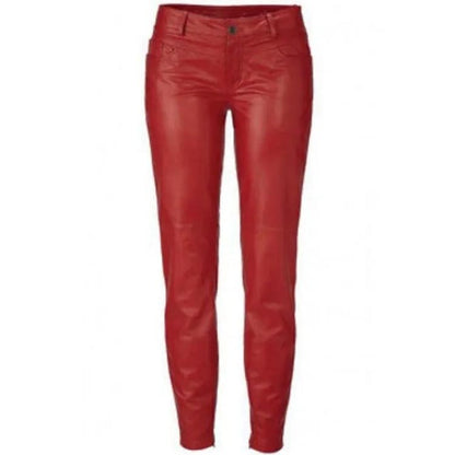 Women's Genuine Lambskin Red Leather Pant
