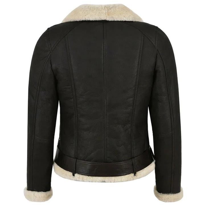 Women's Genuine Leather Shearling Motorcycle Jacket