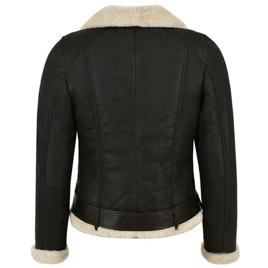 Women's Genuine Leather Shearling Motorcycle Jacket