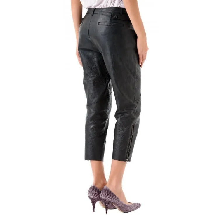 Women's High Waisted Black Leather Capri Pant