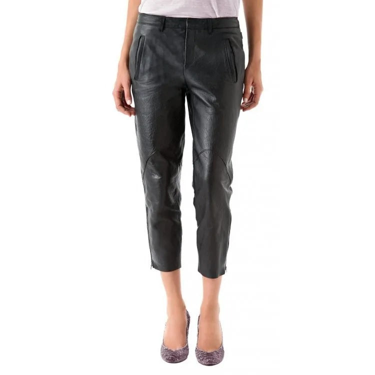 Women's High Waisted Black Leather Capri Pant