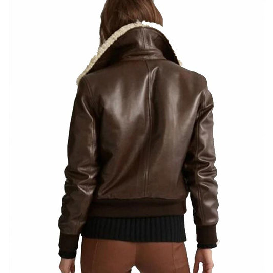 Women's Leather Bomber Sheepskin Shearling Aviator Jacket