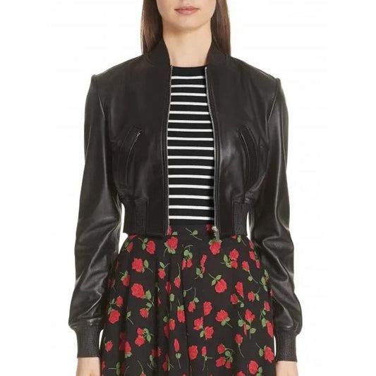 Women's Long Sleeves Black Leather Bomber Jacket Women's Long Sleeves Black Leather Bomber Jacket