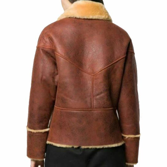 Women's Marron Shearling Biker Jacket