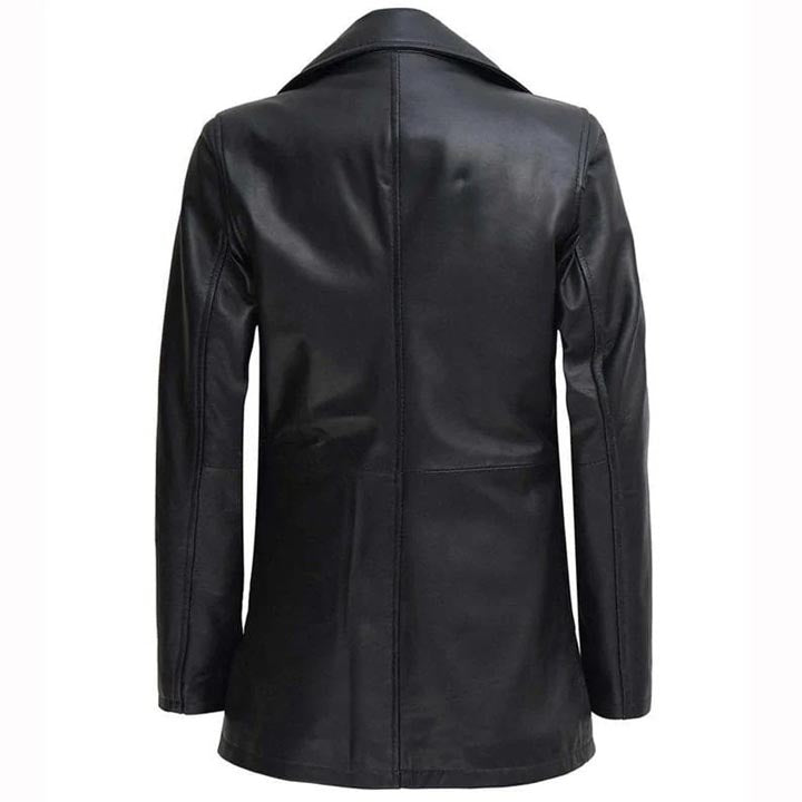 Women's Mid Length Black Leather Coat