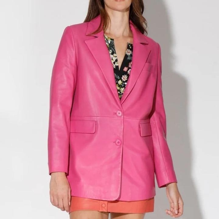 Women's Pink Leather Blazer