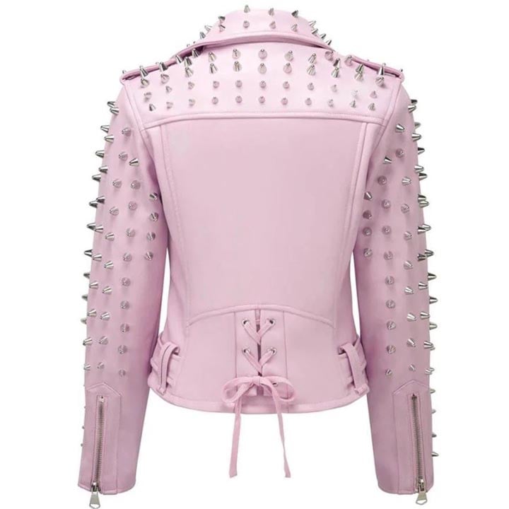 Women's Pink Leather Jacket with Studs