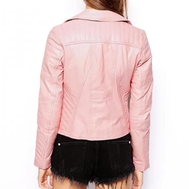 Women's Pink Leather Motorcycle Jacket