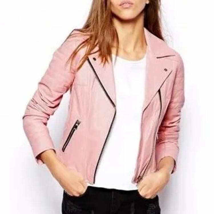 Women's Pink Leather Motorcycle Jacket