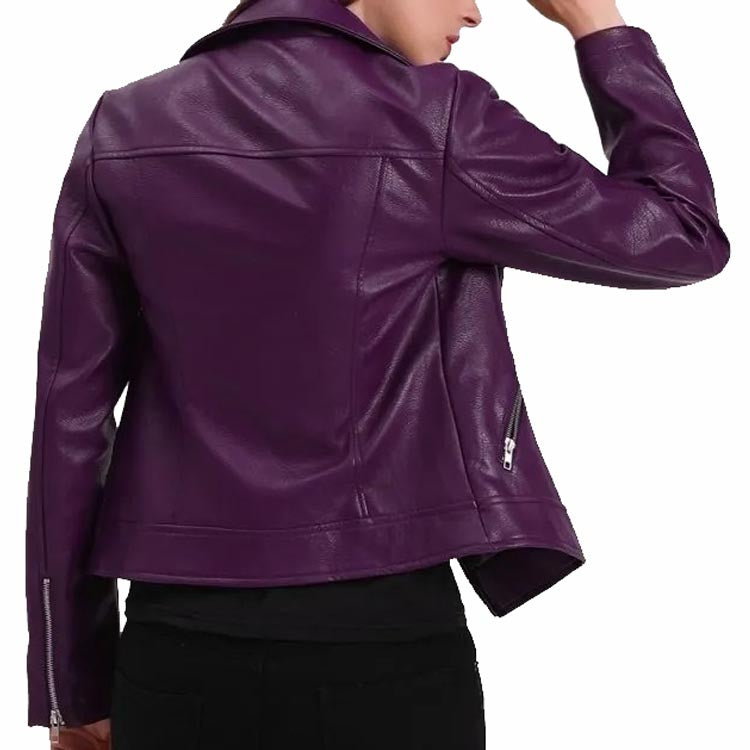 Women's Purple Leather Biker Jacket