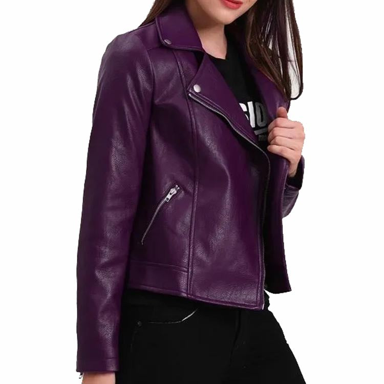 Women's Purple Leather Biker Jacket