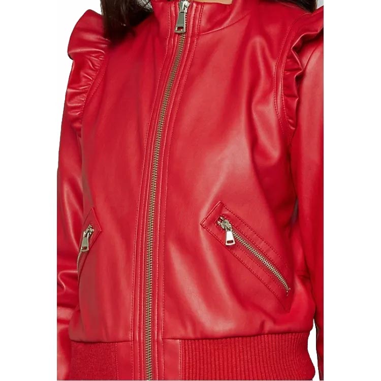 Buy Women's Red Leather Bomber Jacket Online