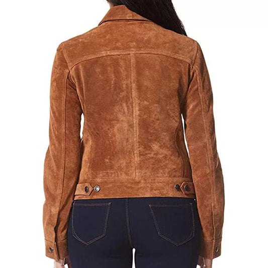 Women's Suede Leather Trucker Jacket