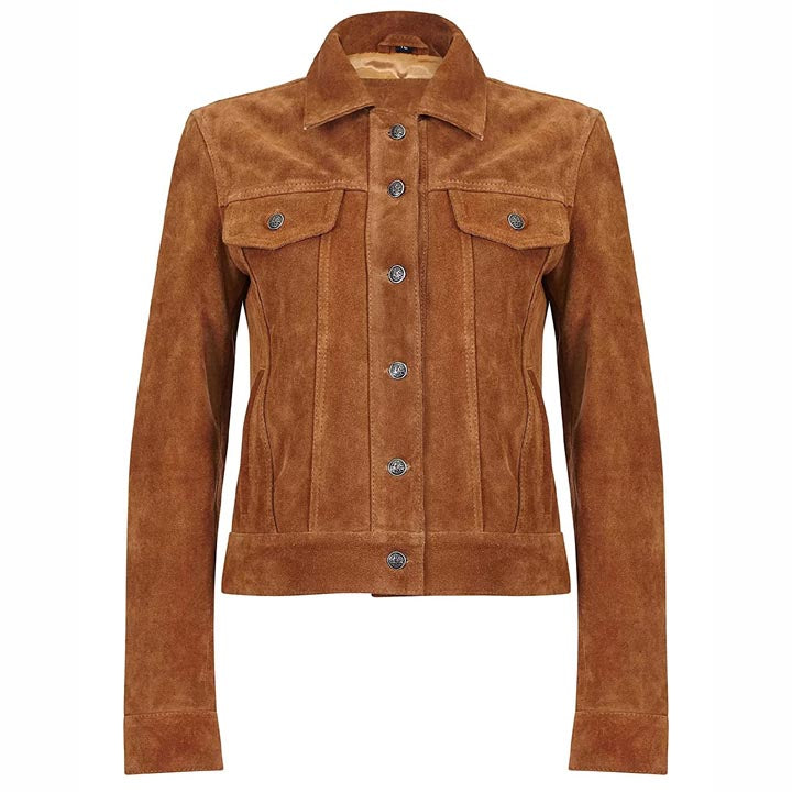 Women's Suede Leather Trucker Jacket
