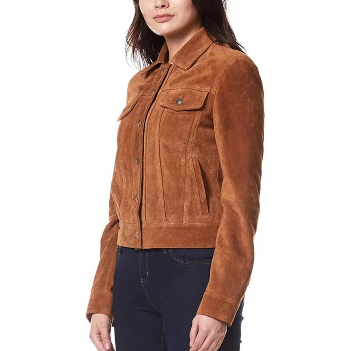 Women's Suede Leather Trucker Jacket