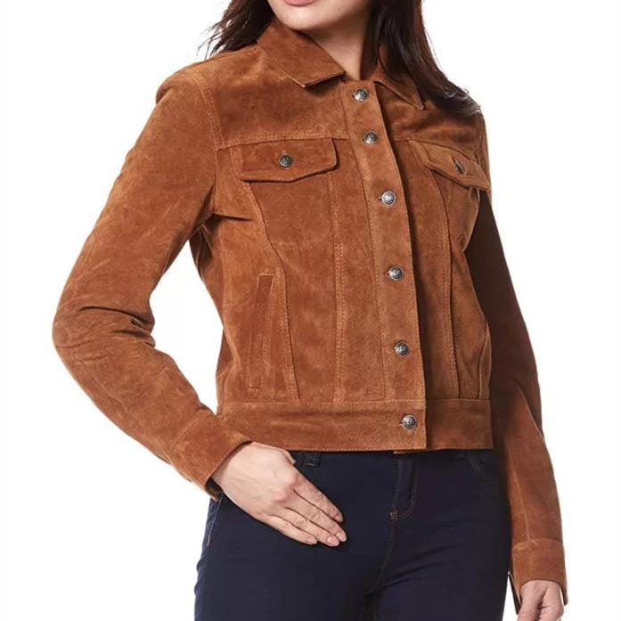 Women's Suede Leather Trucker Jacket