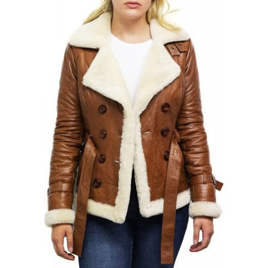 Women's Tan B3 Shearling Bomber Jacket Sheepskin Aviator Flying Jacket Women's Tan B3 Shearling Bomber Jacket Sheepskin Aviator Flying Jacket