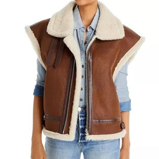 Women's WWII B3 Aviator Sheepskin Leather Vest