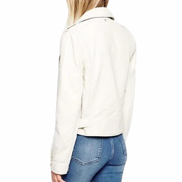 Women's White Leather Biker Jacket