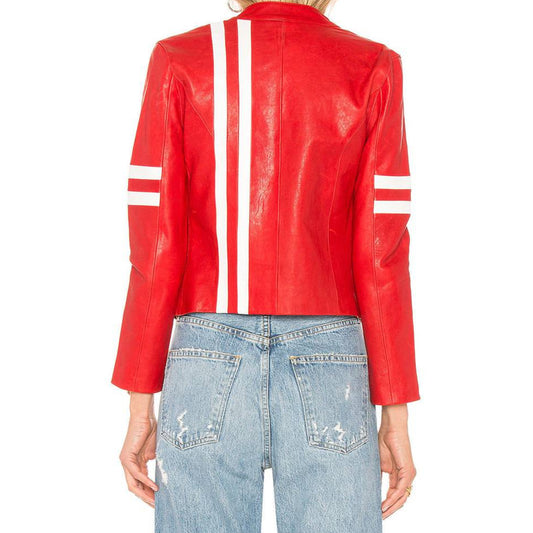 Womens Short Body Red Leather Fashion Jacket