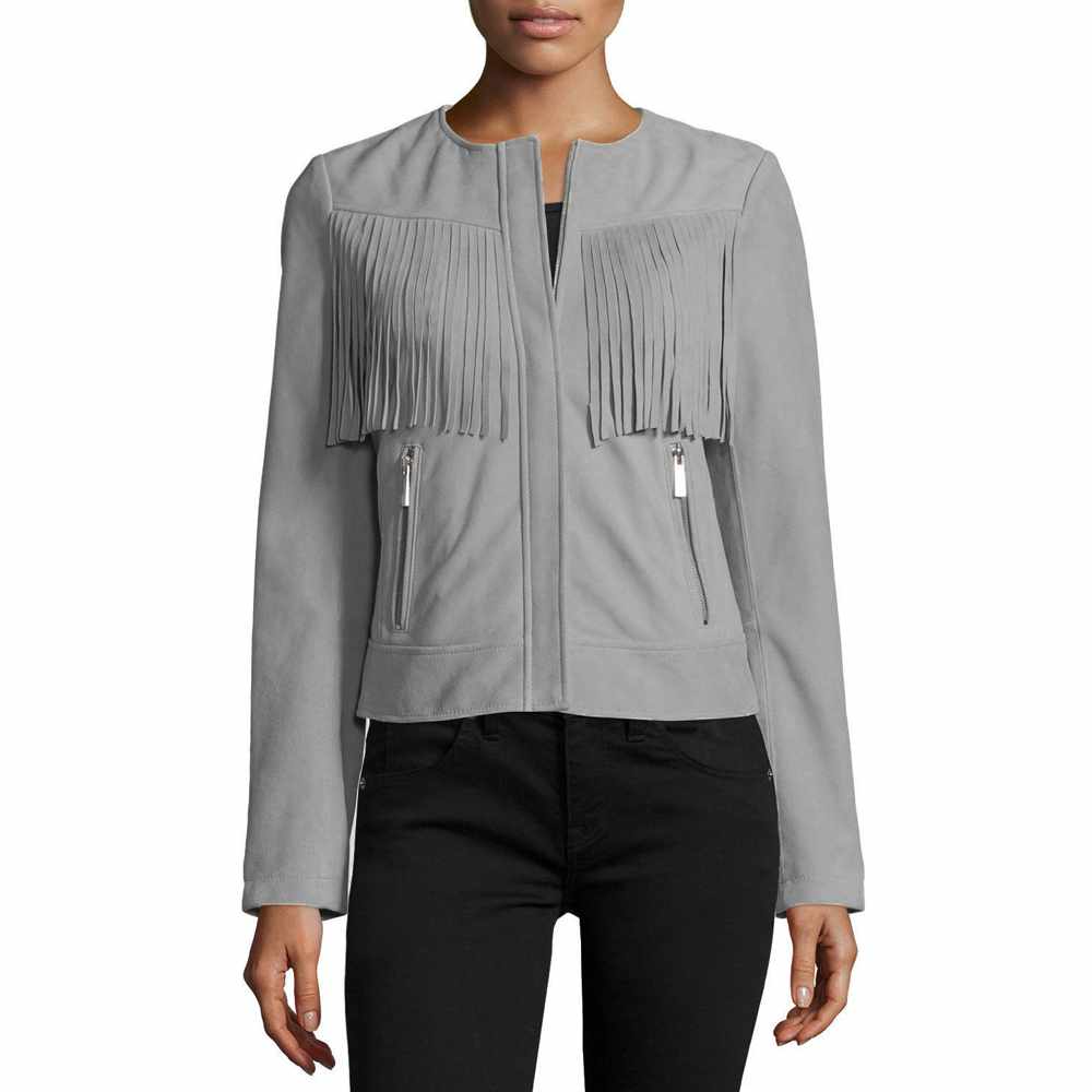 Women Slim Fit Fringe Leather Fashion Jacket