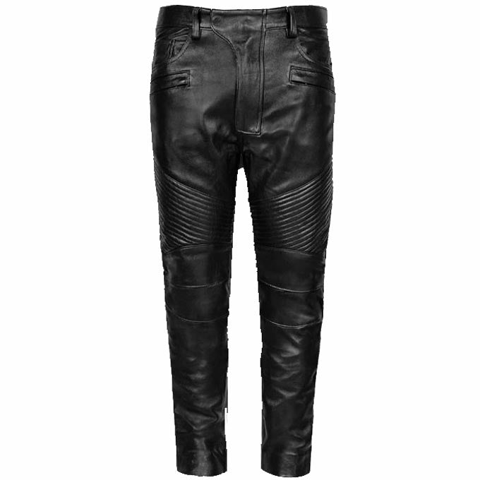 Men's Black Leather Biker Jeans