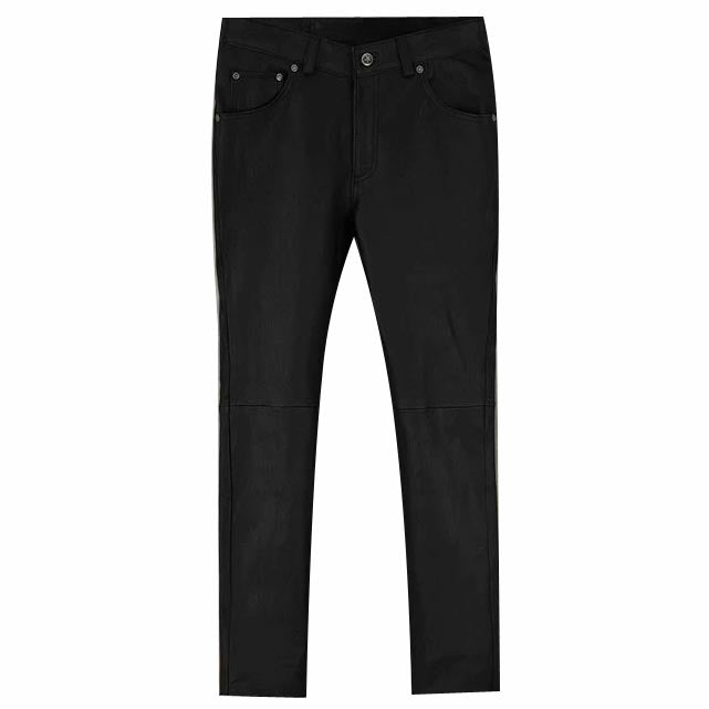 Men's Black Stretch Leather Biker Jeans