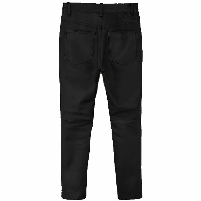 Men's Black Stretch Leather Biker Jeans