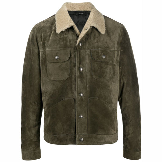 Men's Distressed Green Leather Trucker Jacket