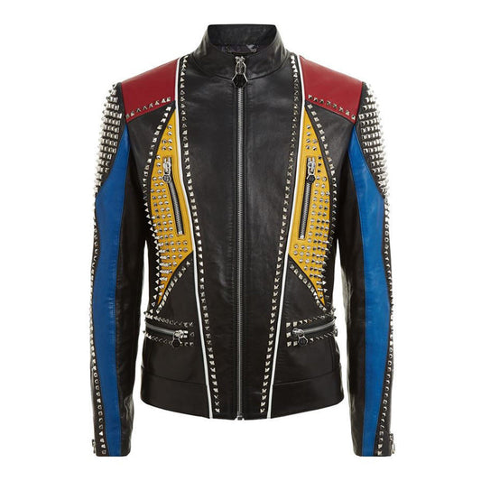 Men Handmade Multi color Philipp Full Studded Leather Jacket Men Handmade Multi color Philipp Full Studded Leather Jacket