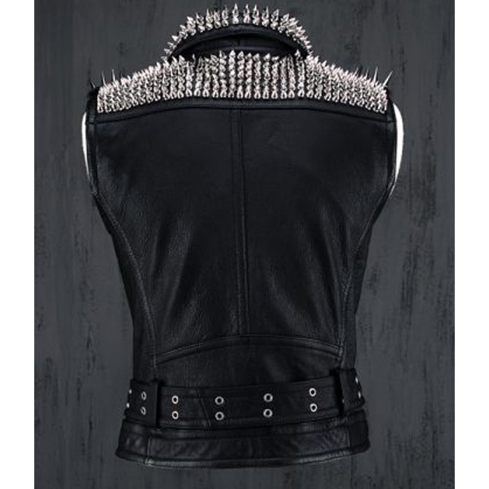 Men Silver Studded Leather Vest Party Wear Winter Summer