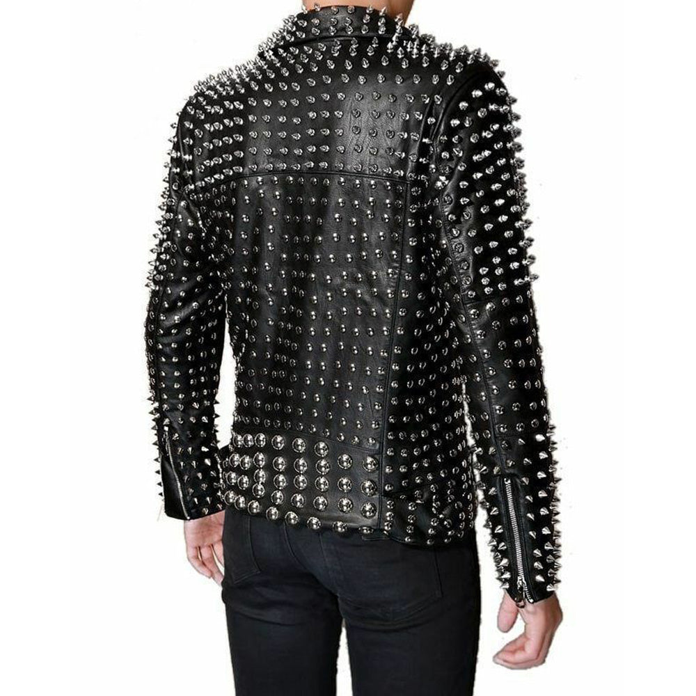 Men's Lambskin leather jacket Full Silver studded