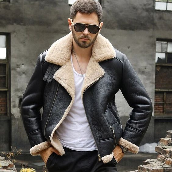 How a Men's Shearling Aviator Leather Jacket Should Fit – Size Guide